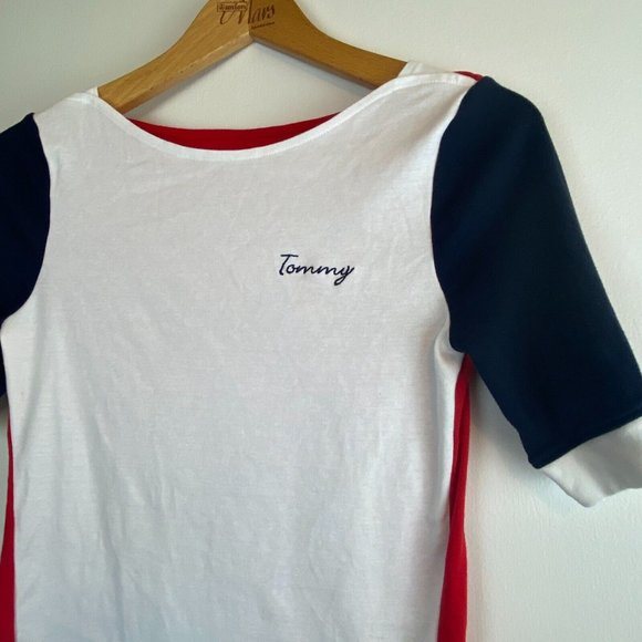 y2k Tommy Hilfiger Women's T-Shirt/Blouse Short-Sleeve Boat Neck Top M - Picture 2 of 7